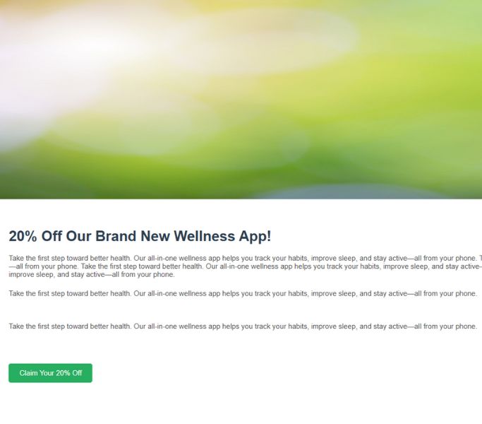 Wellness App Site landing page and email project preview