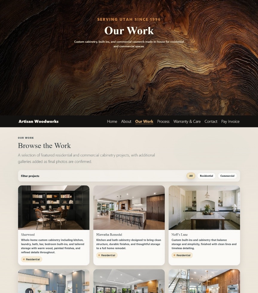 Artisan Woodworks residential and commercial project gallery